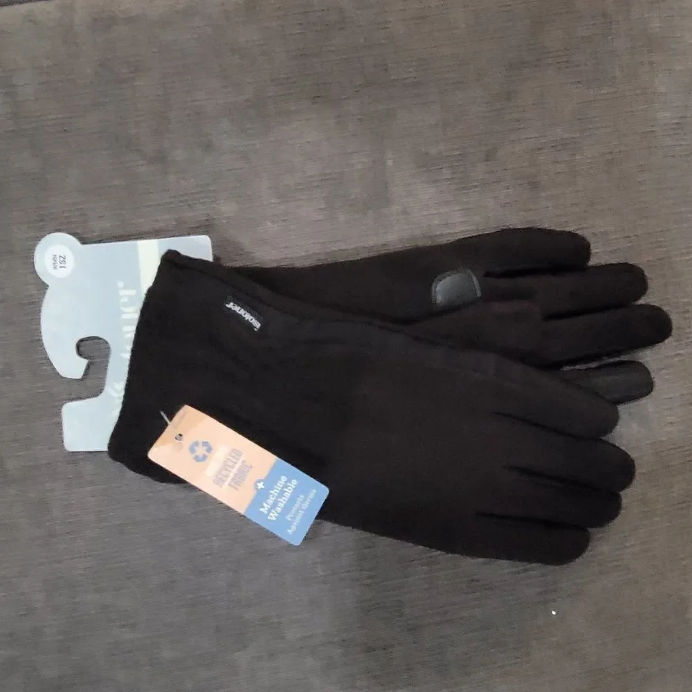Isotoner Women's Black Stretch Fleece Winter Smart Touch Gloves