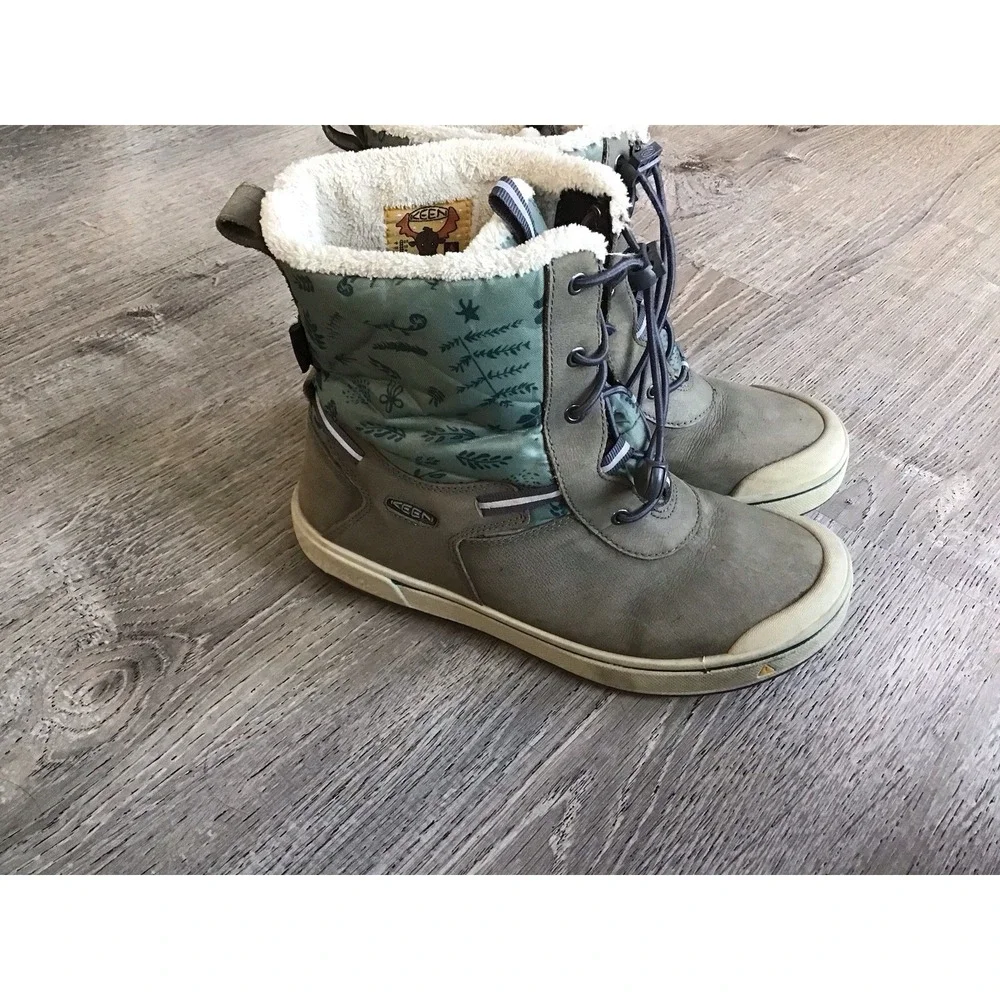Keen Warm Size 5 Junior Girls Blue Gray Leather Snow Kids Youth Boots 1024145
