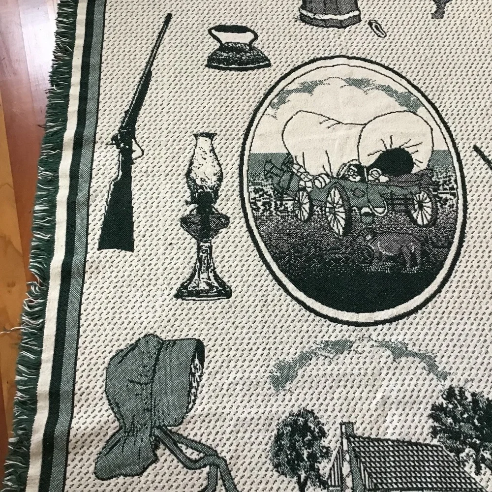 Laura Ingalls Wilder Vintage Throw Birthplace Wisconsin Dark Green Blanket