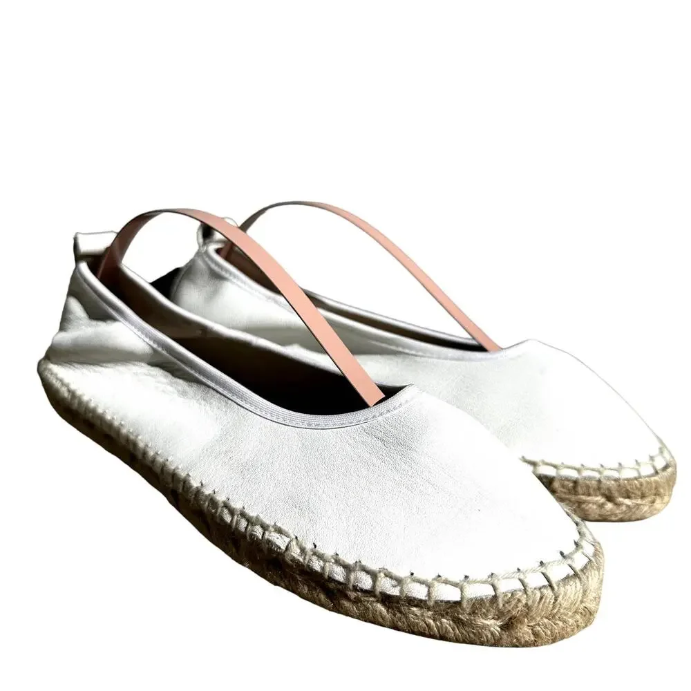 Free People Maya Espadrille Ballet Flats Almond Toe Slip On Leather White 6