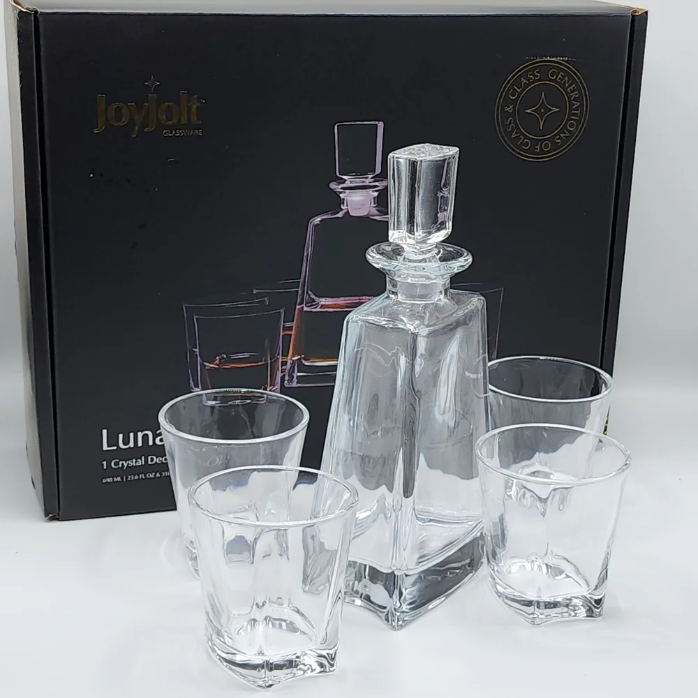 JoyJolt Glassware Luna Whiskey Crystal Decanter And Glass Set of‎ 6