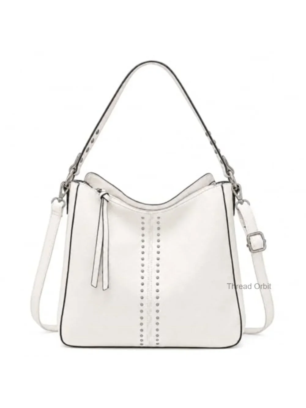 Studded Faux Leather Hobo Bag with Zip Closure, Detachable Crossbody Strap