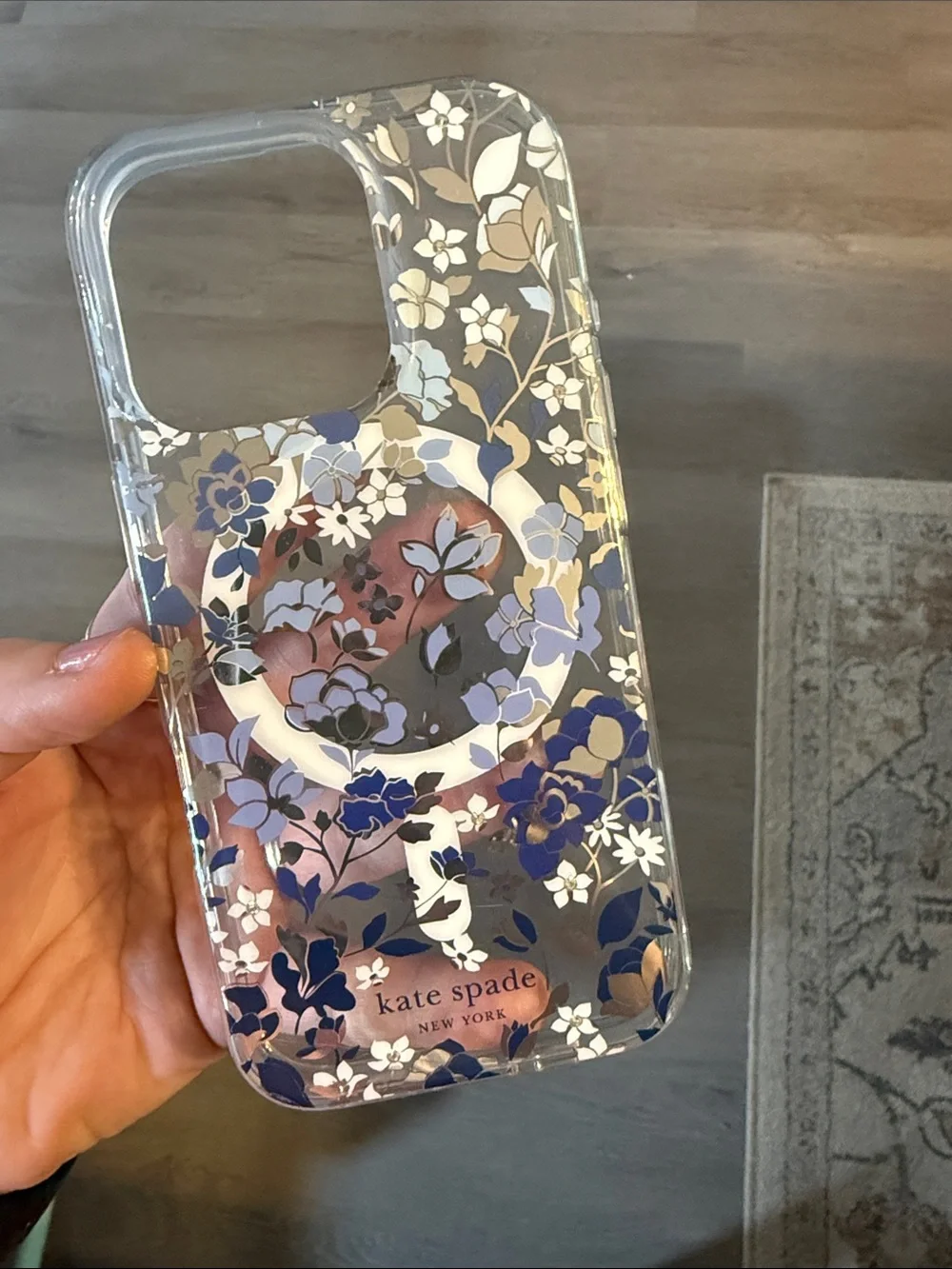 kate spade Clear Floral iPhone Case with Blue and Gold Flowers
