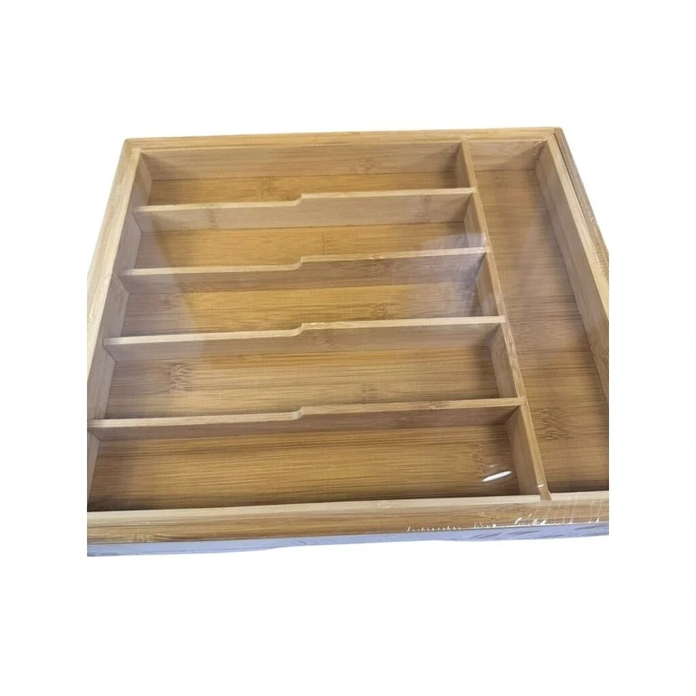 Kitsure Bamboo Flatware‎ Organizer Kitchen Drawer Silverware Holder NIB Sealed