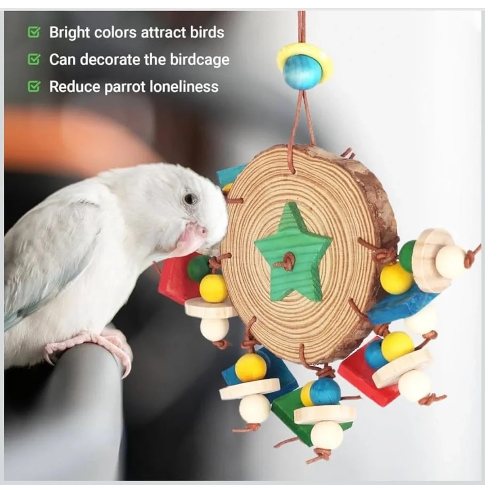 Bird Chew Toys, Wooden Parrot Toys Colorful Hanging Birdcage Bite Toy