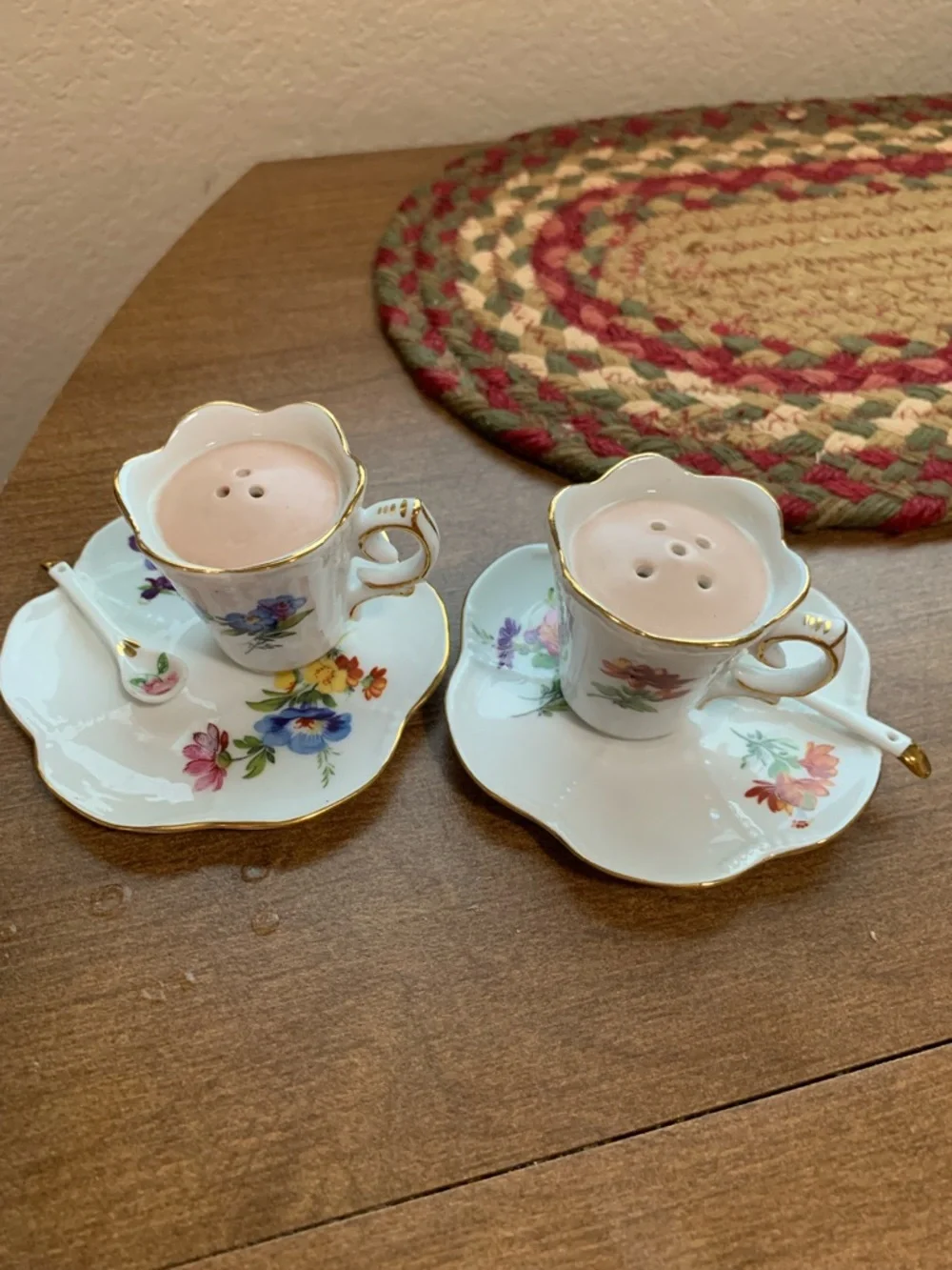 Porcelain Floral Dessert Plate & Spoon Set with Gold Trim -