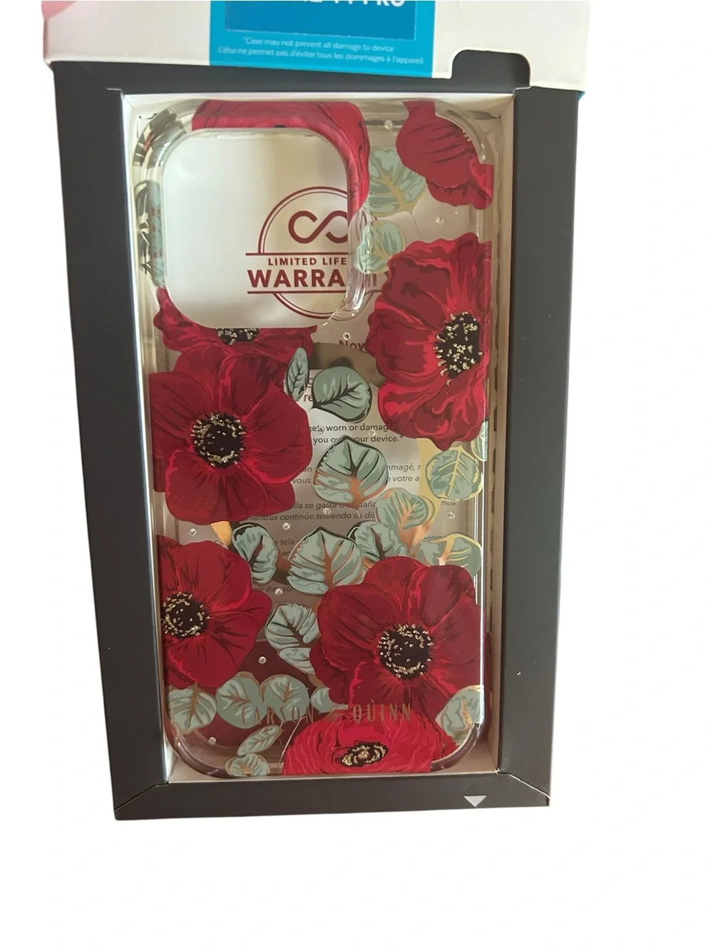 Speck Presidio Perfect-Clear iPhone 14 Pro Case Floral Red Poppy Clear Protectiv