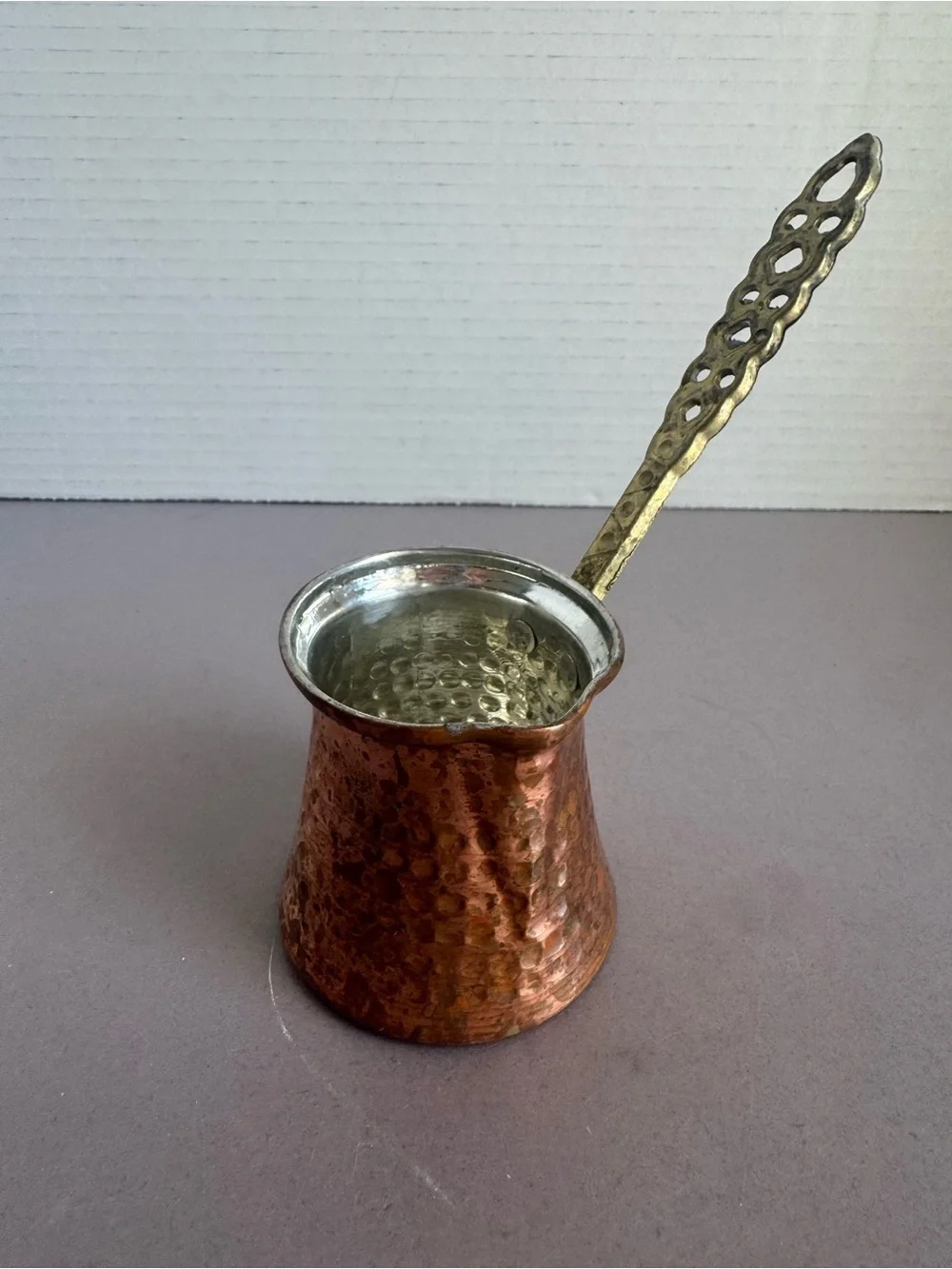 Hammered Copper Turkish Coffee Pot with Brass Handle