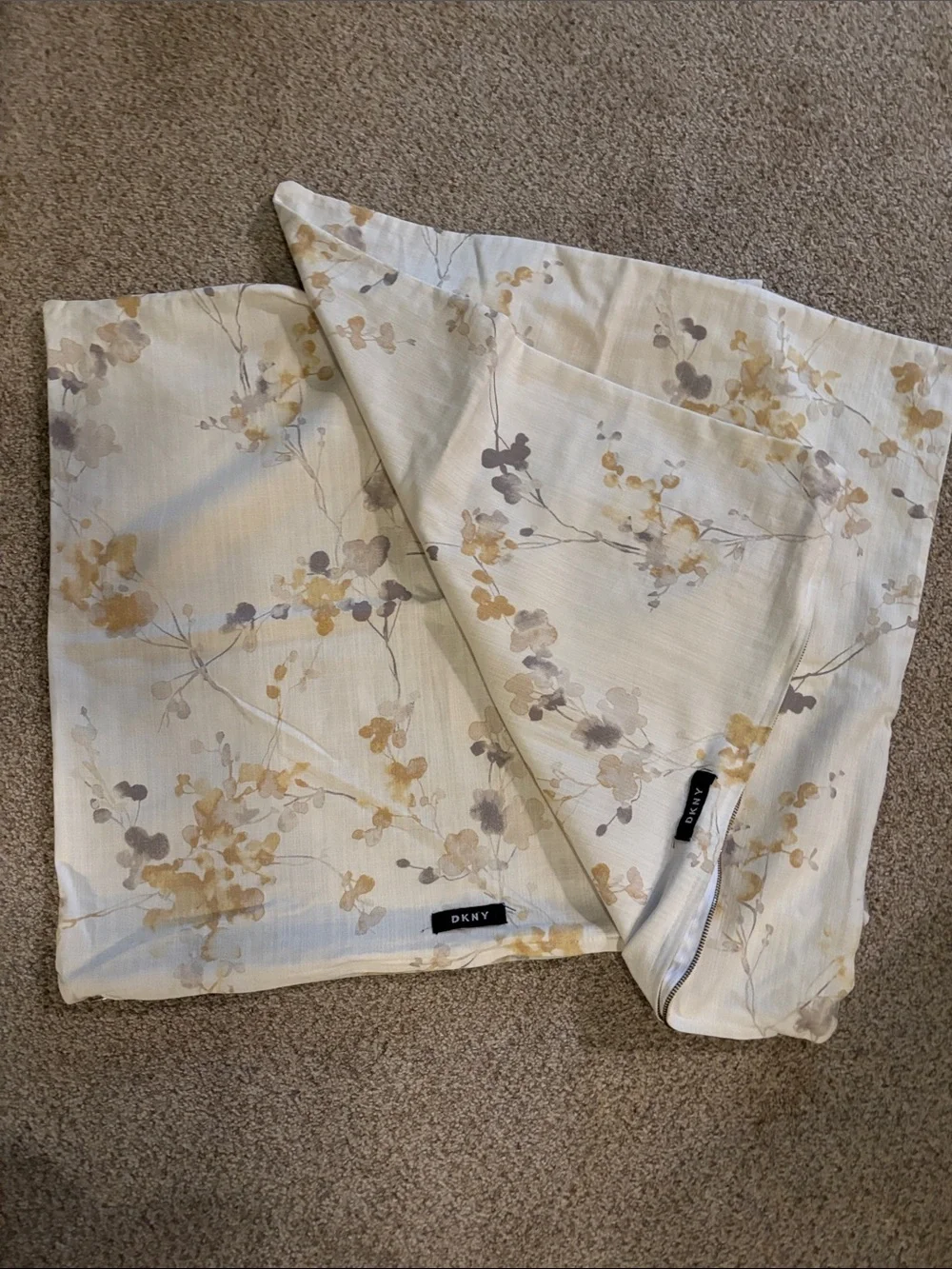 DKNY - Set of 2) Pillow Sham Covers Cream with Gold and Gray Floral Print