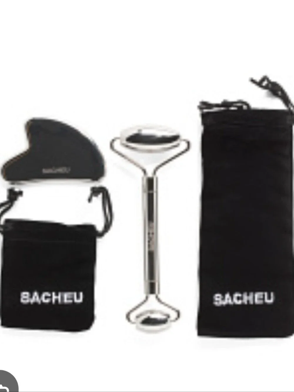 Sacheu Stainless Steel Facial Skincare Roller & Gua Sha Tool w/Storage Pouches