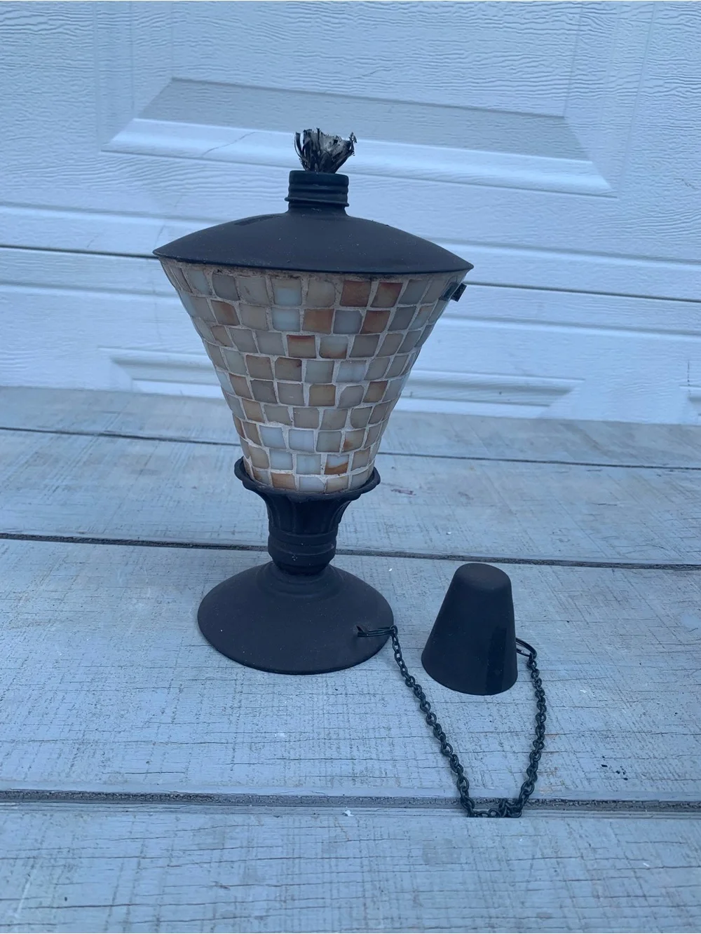 Outdoor Mosaic  Glass Tabletop Tiki Torch Lamp Citronella Oil Tabletop Torch
