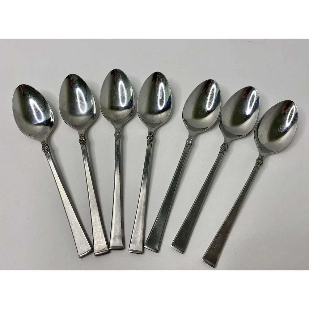 Nasco Stainless Steel Westwood Teaspoons Lot of 7 Made in Japan Rose Floral