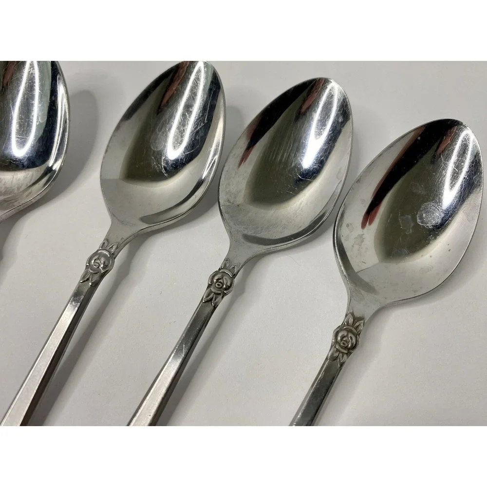 Nasco Stainless Steel Westwood Teaspoons Lot of 7 Made in Japan Rose Floral