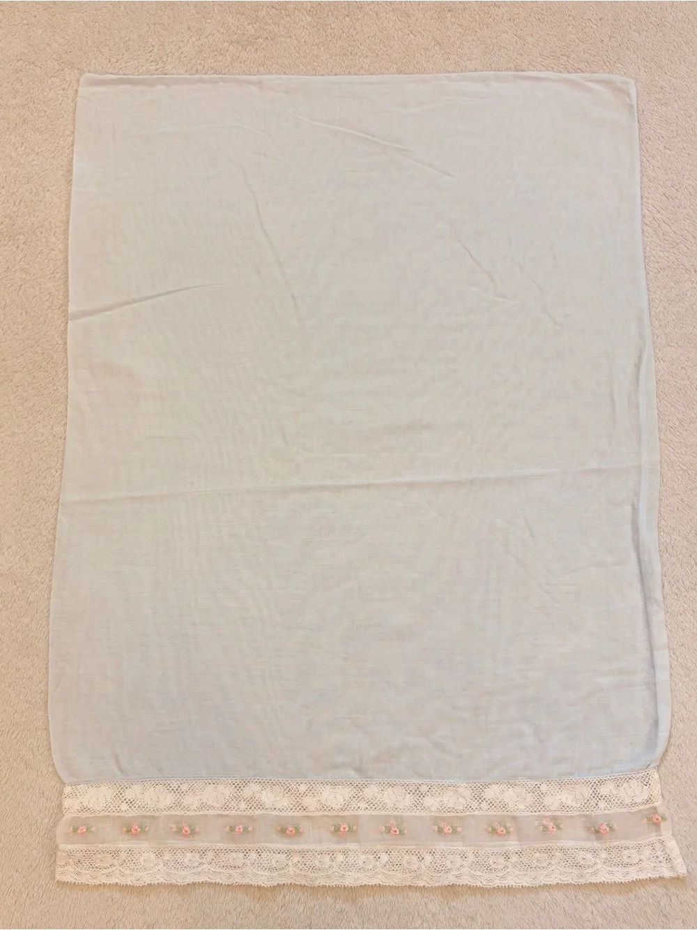 Light Blue Decorative Pillow Sham with Lace Trim - for Baby or Boudoir