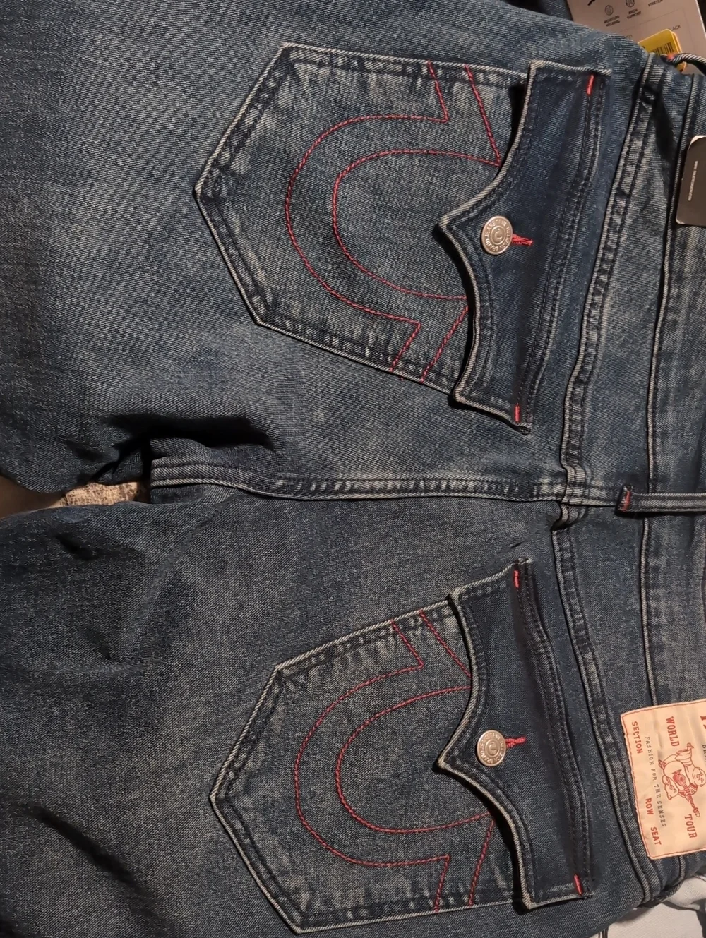 True Religion Mid Dark Blue Jeans with Red Stitching