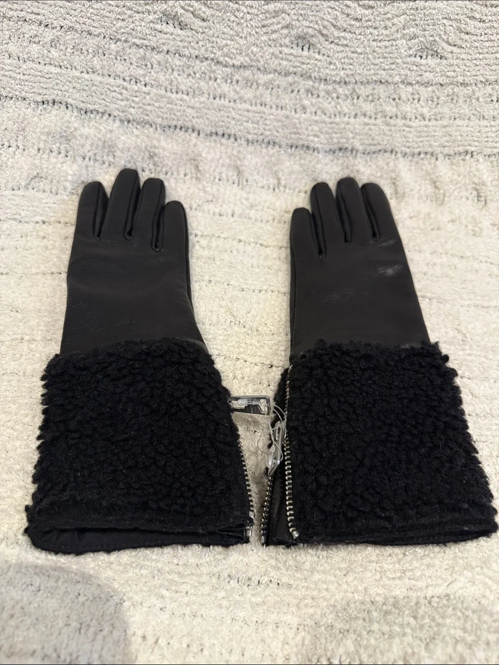 AllSaints Sasha Leather Faux Shearling Trim Gloves