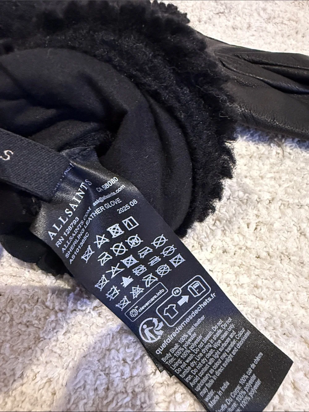 AllSaints Sasha Leather Faux Shearling Trim Gloves