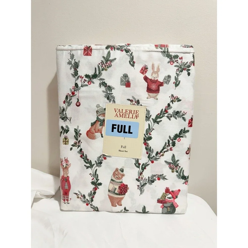 VALERIE AMELIA QUEEN sheet set Christmas woodland animal party sheets Cotton NEW