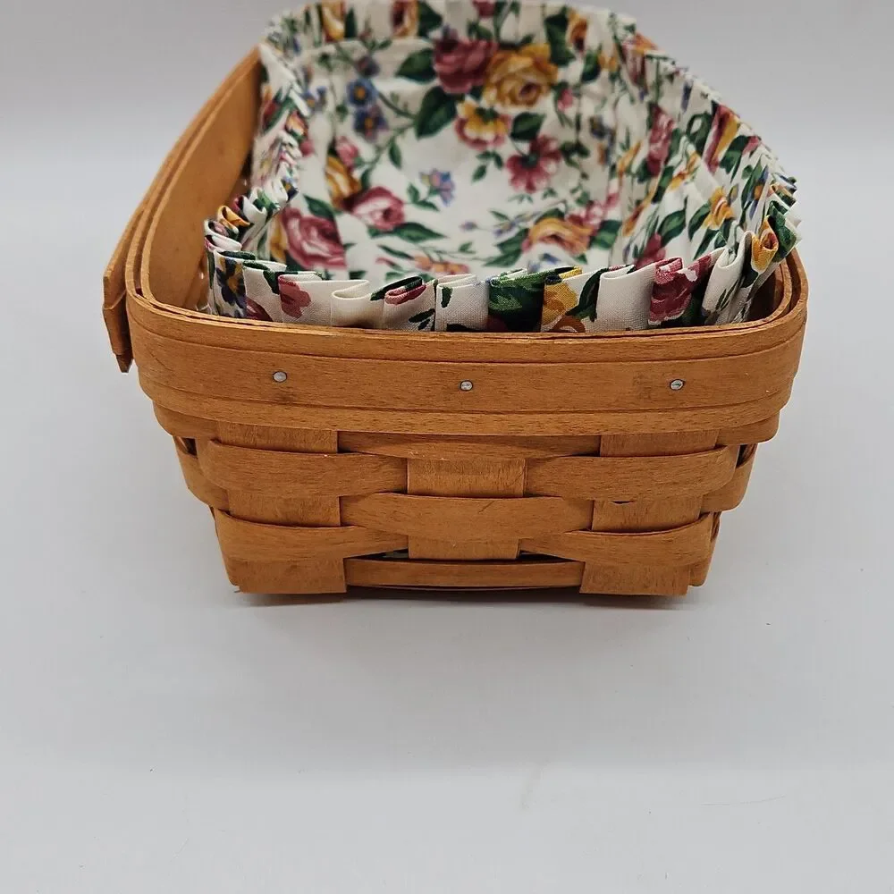 Longaberger Rectangle Basket 14” with Floral Liner 1995