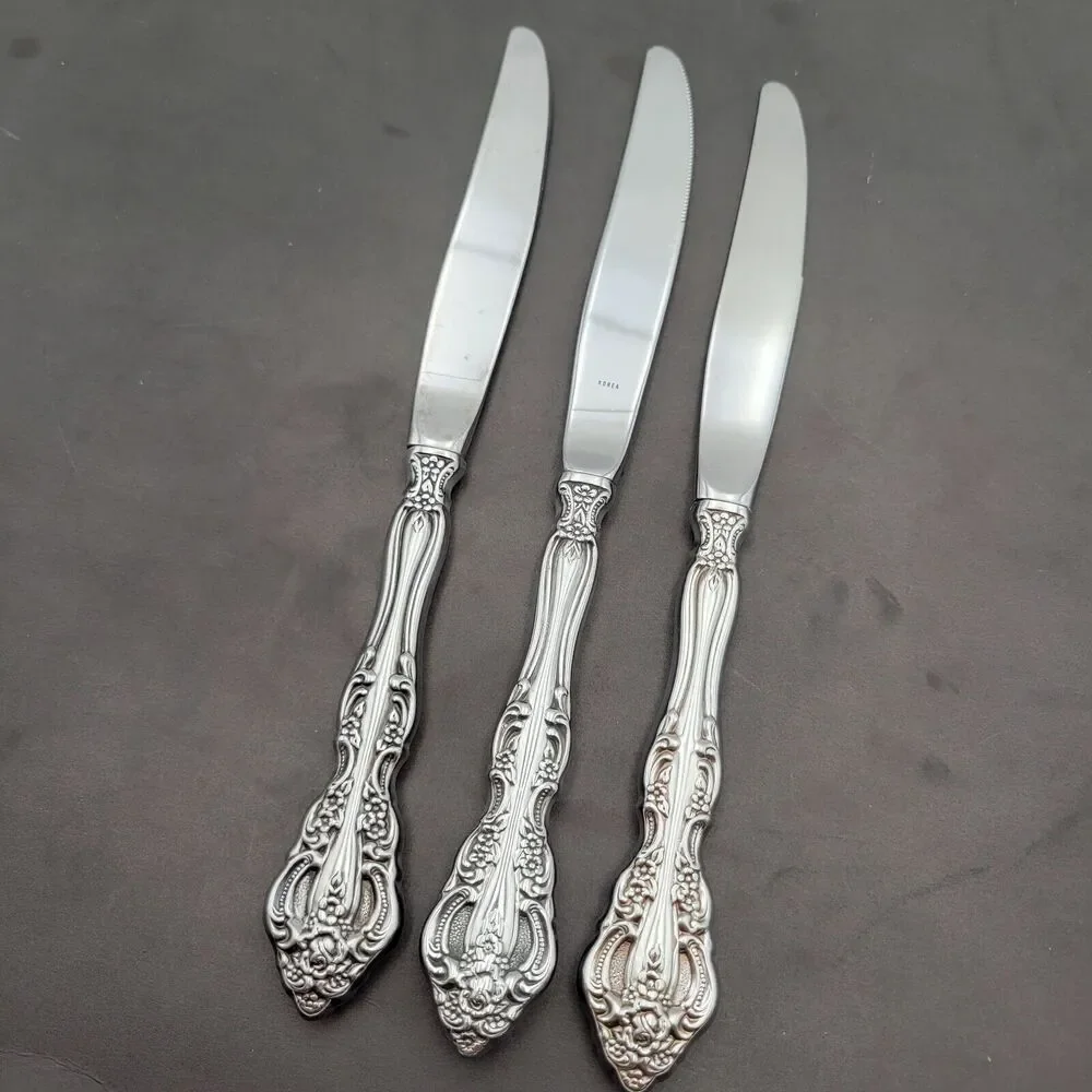 Vintage Oneida Michelangelo Set 3 Cube Dinner Knife Heirloom Stainless Flatware