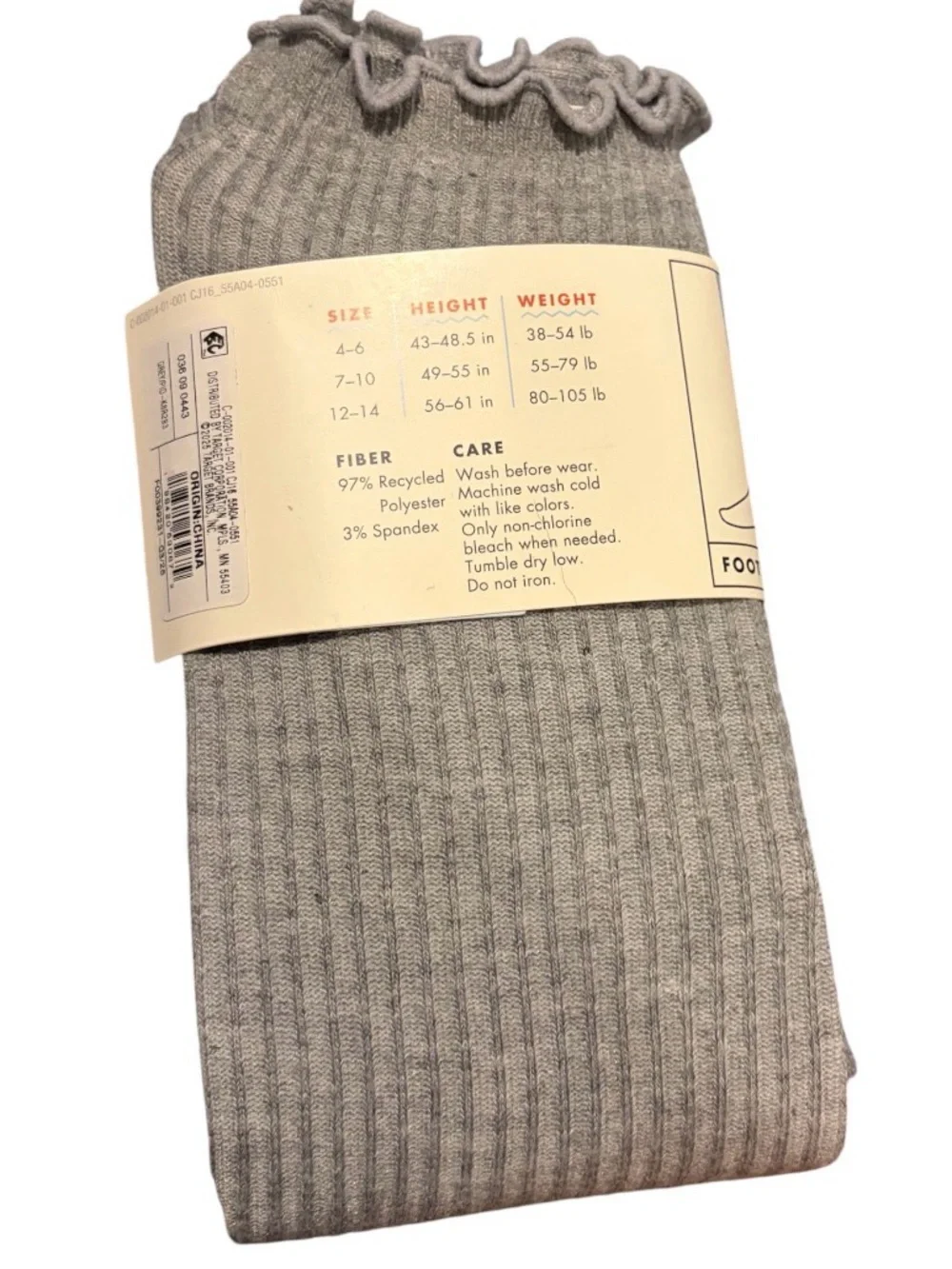 Girl’s Cat & Jack Ribbed Footless Tights in Heather Gray Size 7-10