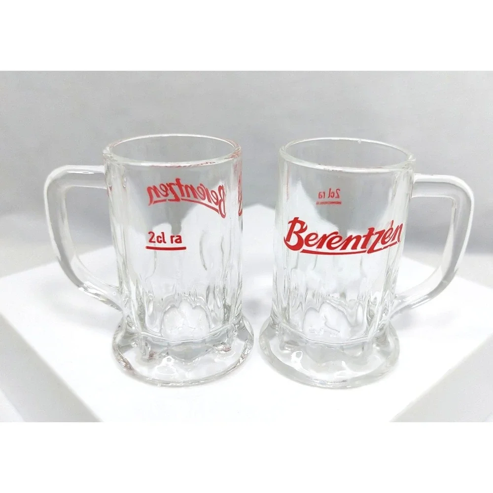 (2) Vintage Berentzen Liqueurs‎ German Shot Glasses w/Handle Red Graphic