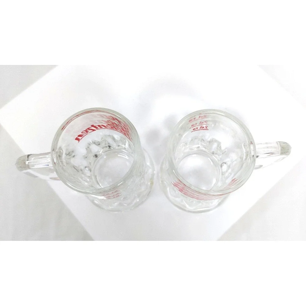 (2) Vintage Berentzen Liqueurs‎ German Shot Glasses w/Handle Red Graphic