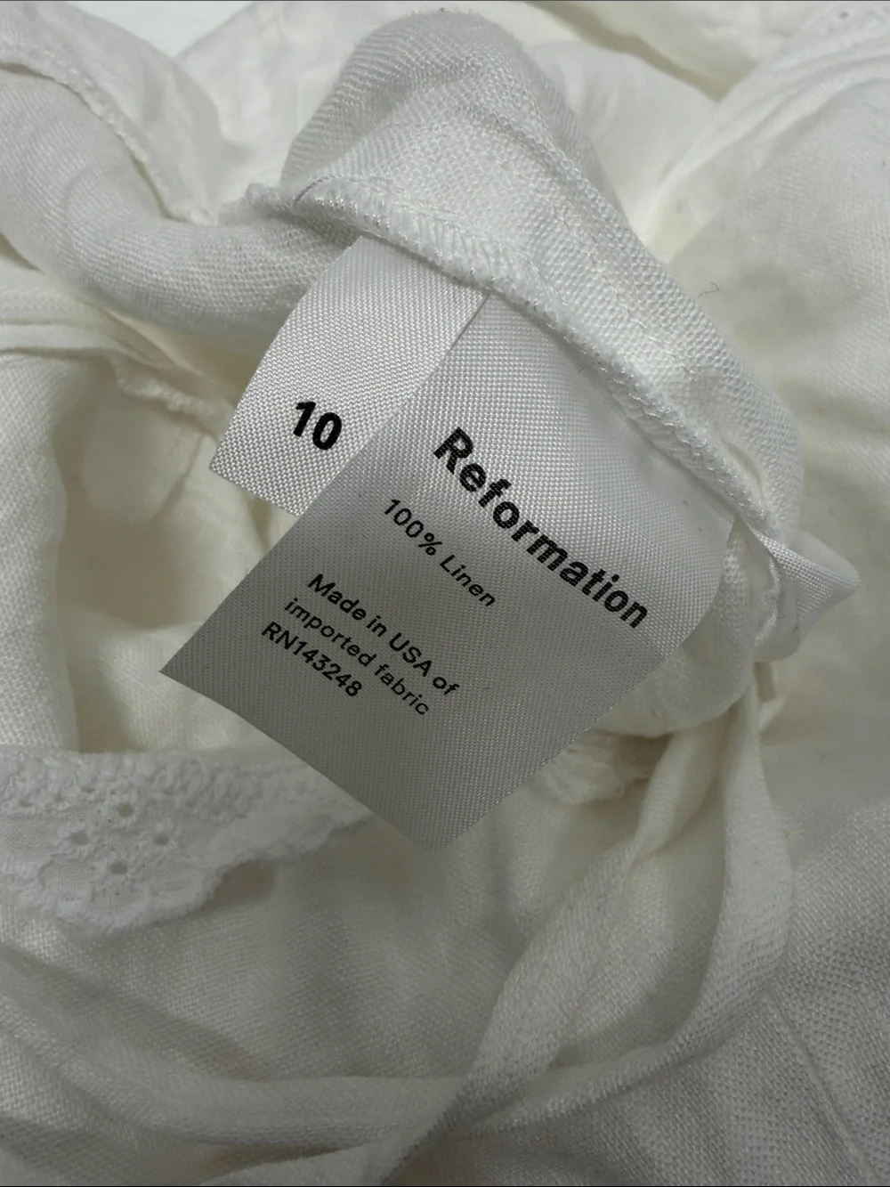 Reformation Rose Jumpsuit 100% Linen Lightweight Lace Tie Front V Neck White 10