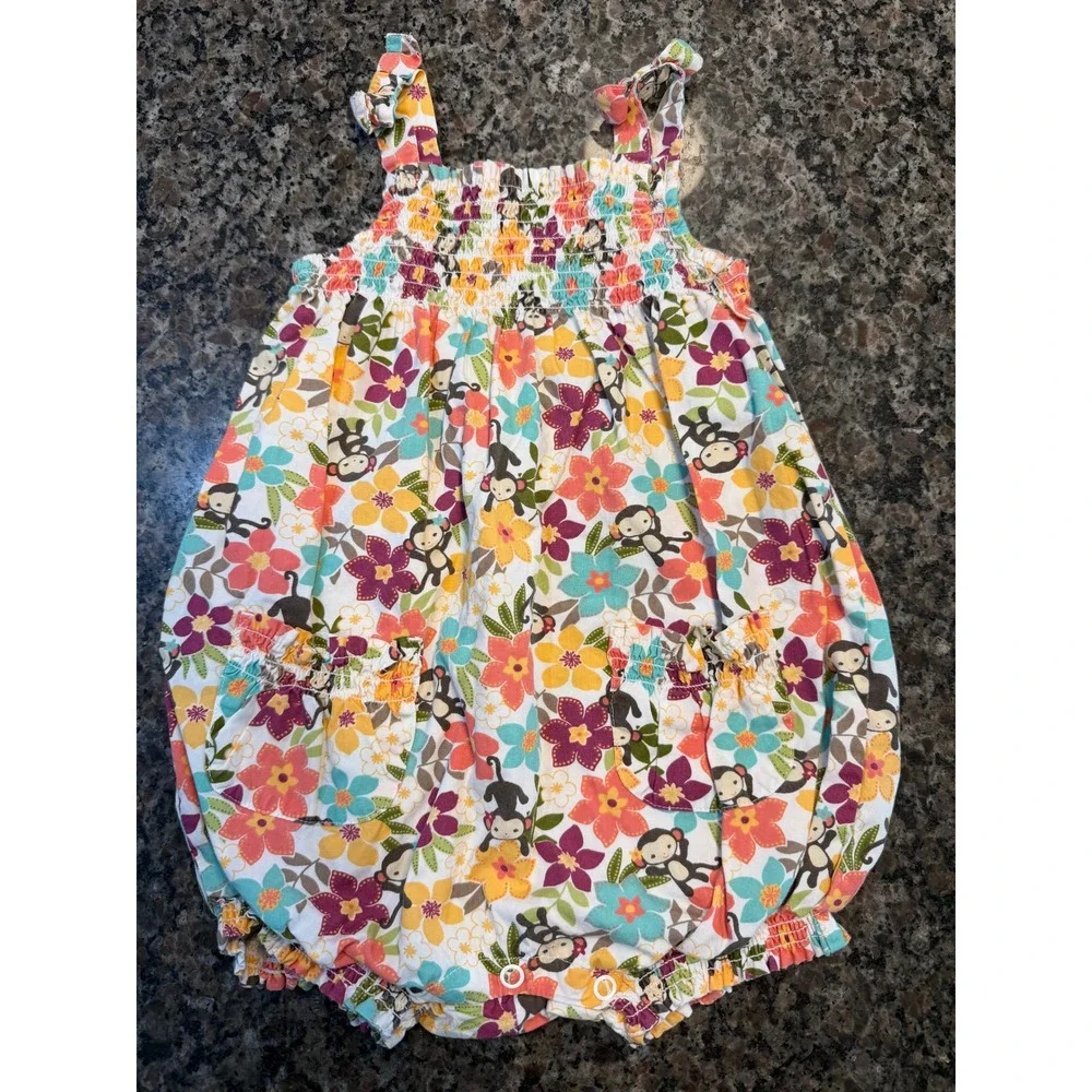 Gymboree Baby‎ Girl Monkey Floral Bubble Romper 18-24 Months Cotton Sunsuit