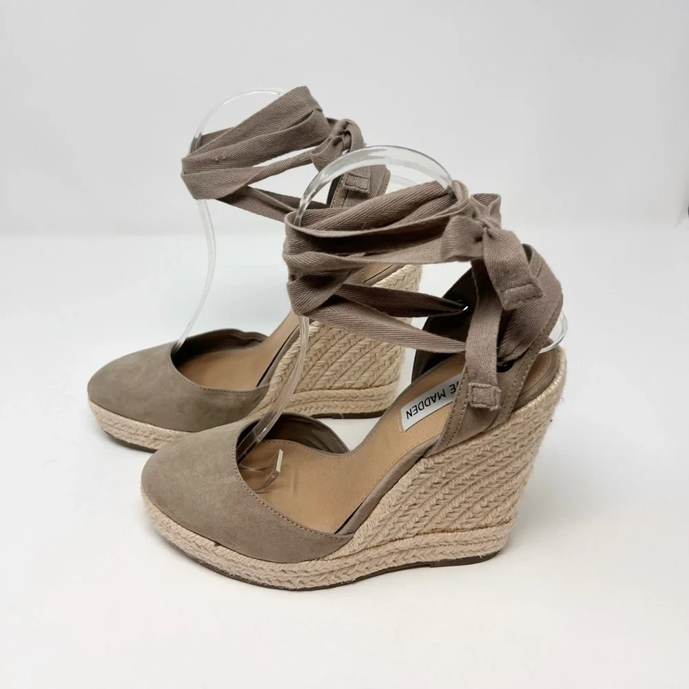 [Steve Madden] Taupe Lace Up Espadrille Wedges