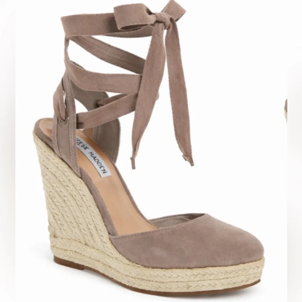 [Steve Madden] Taupe Lace Up Espadrille Wedges