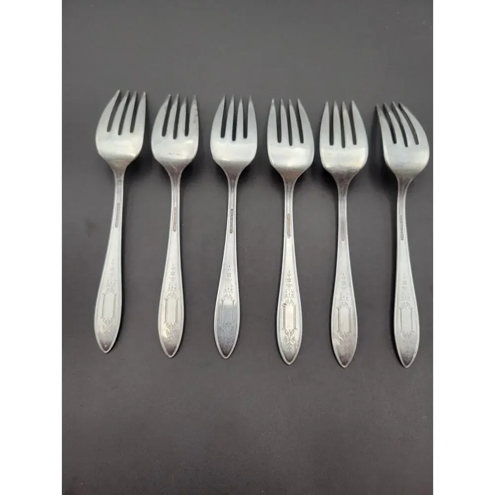 1847 Rogers Bros ARGOSY Set 6 Salad Fork Silver Plate 1926 Flatware
