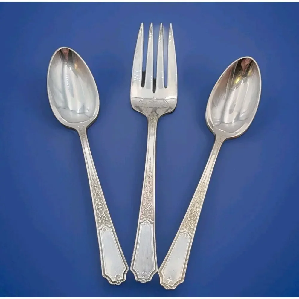 1847 Rogers Bros Ancestral Flatware Silverware Set 3 Pcs 2 Spoon & Serving Fork
