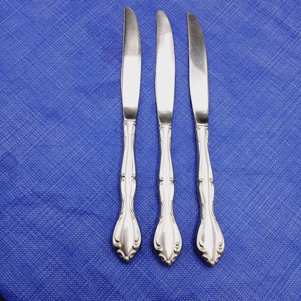 3 Oneida Community CANTATA Stainless Hollow Handle Dinner Knives Vtg