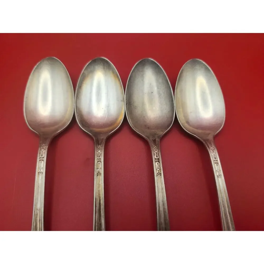 Set of 4 International Wm Rogers IS Chatham 1935 Silver Plate 6” Teaspoons Vtg