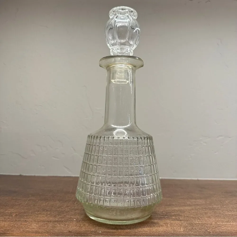 Vtg Vintage MCM molded glass depression glass Decanter and stopper