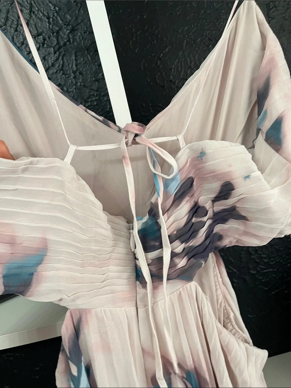 Abercrombie & Fitch Pleated Floral Maxi Dress in Blush Pink and Navy