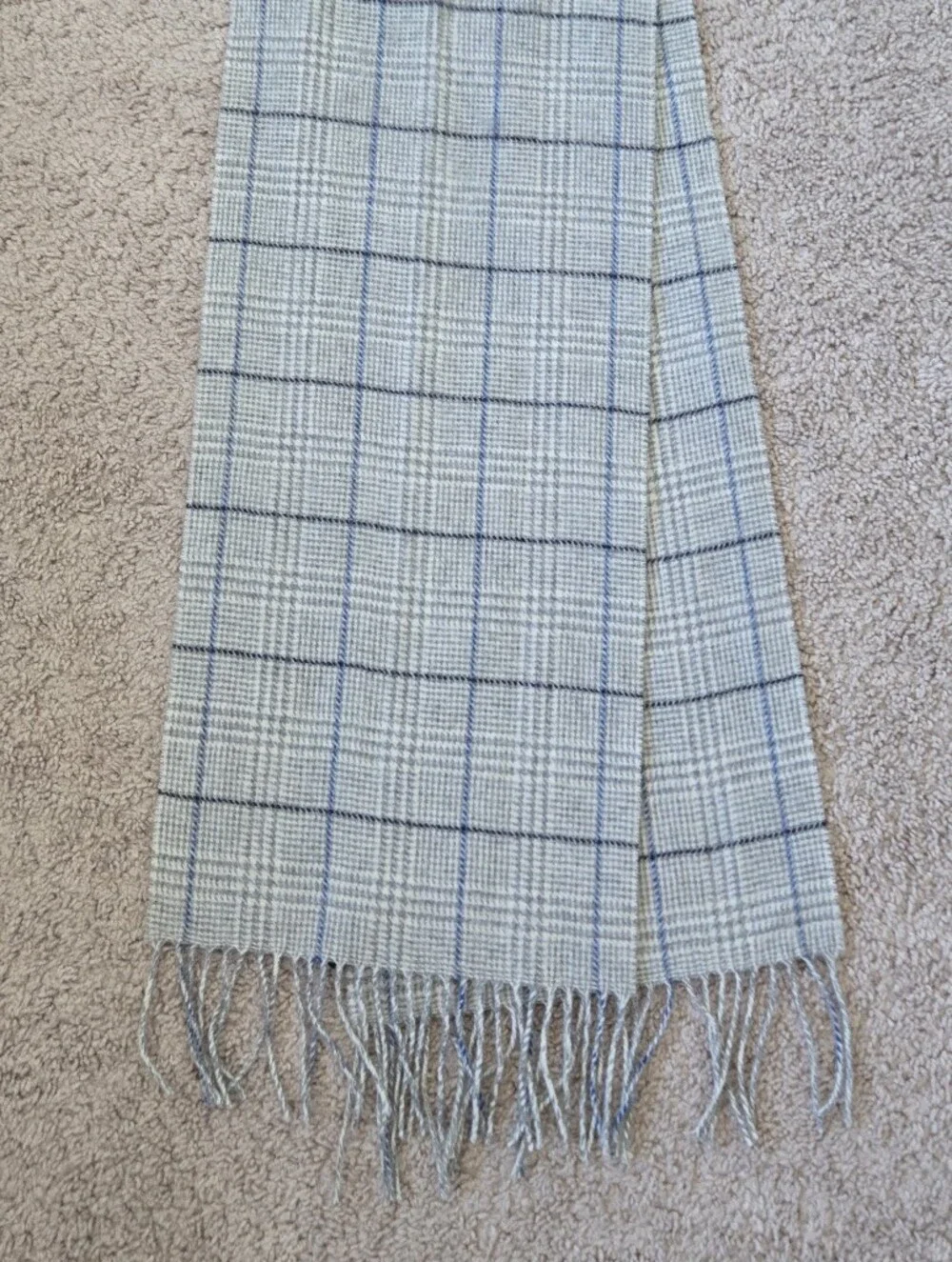 Enzo Mantovani Mens 100% Cashmere Scarf 12x60 in Fringe Light Grey Blue Luxery
