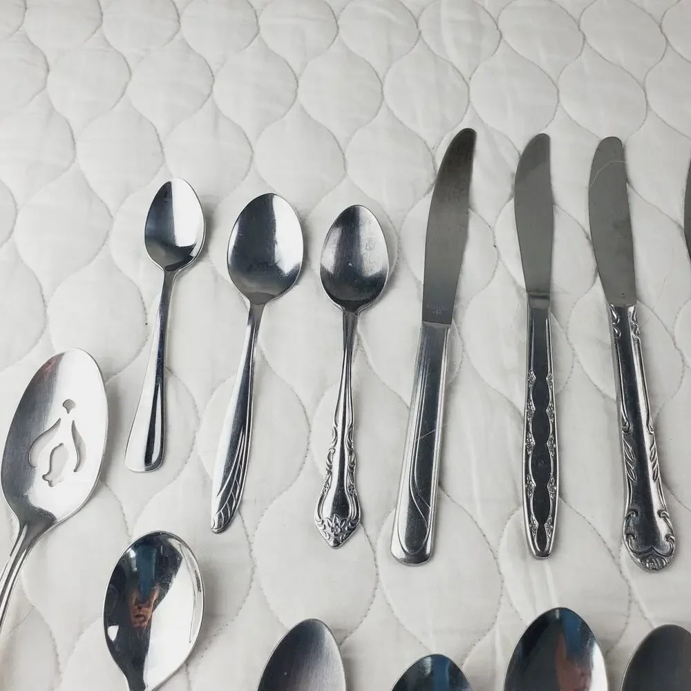 Lot of Silverware 40PCS Knife Spoon Fork Stainless Steel Kitchenware Many Brands