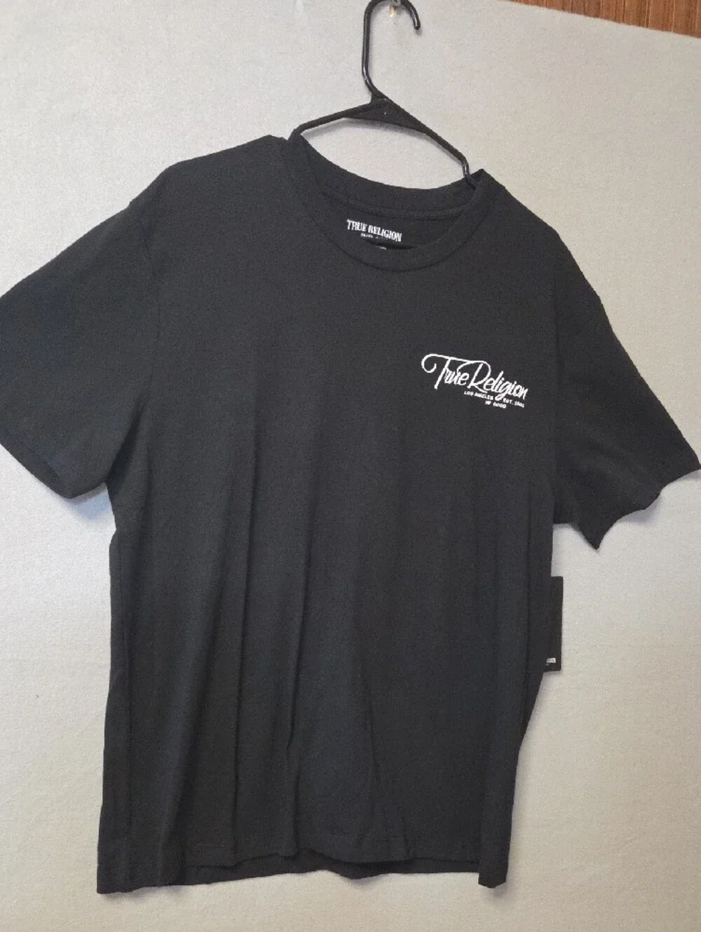 True Religion Black Short-Sleeve Graphic Logo Tee with Red Accent