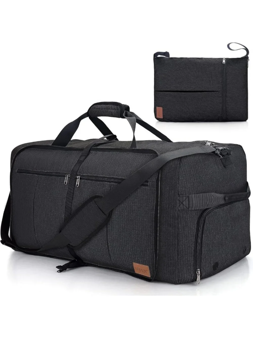 120L Waterproof Foldable Travel Duffel Bag with Shoe Compartment - Black Gym