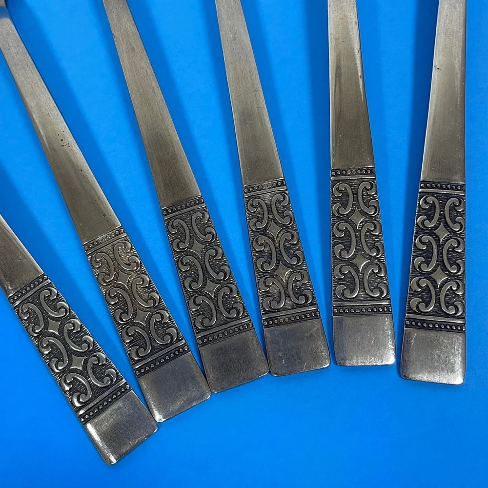 Vintage Stanley Rogers Stainless Soup Spoon 6 Silver Scroll Pattern Handle Japan
