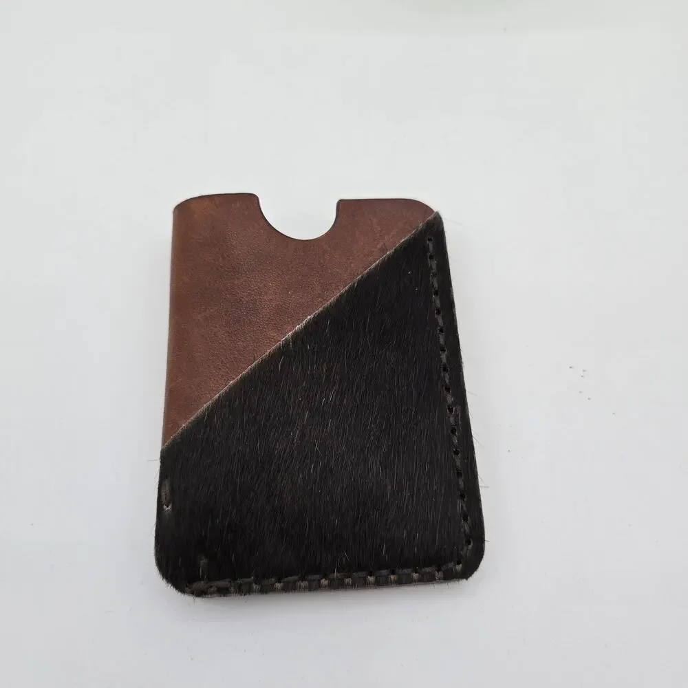 Leather Card Holder Horse Cow Animal Hair Wallet Brown Vintage Handmade
