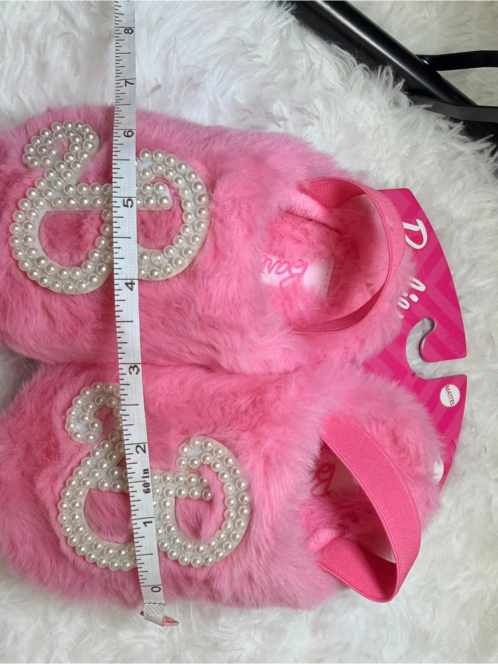 Barbie Pink Pearl 'B' Fuzzy Kids Slippers