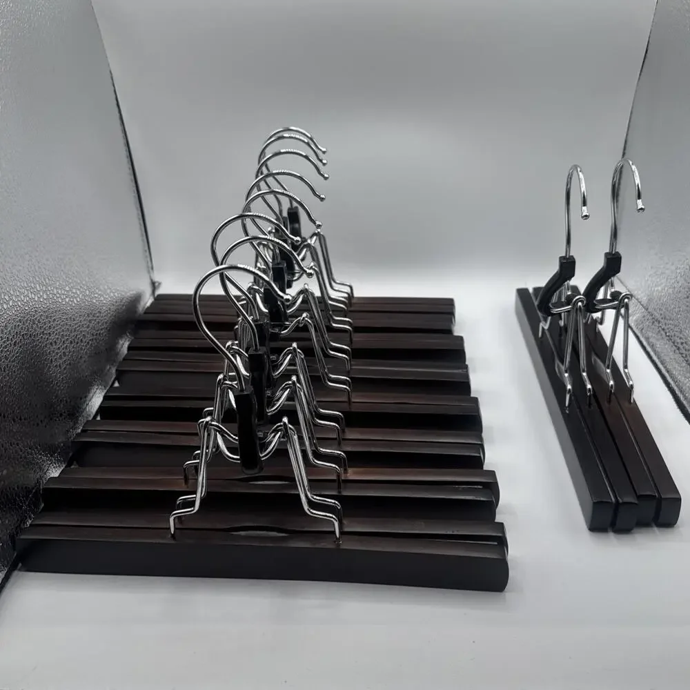 Wooden Pants Hangers with Clips 10 Pack Non Slip Skirt Brown Pre-owned