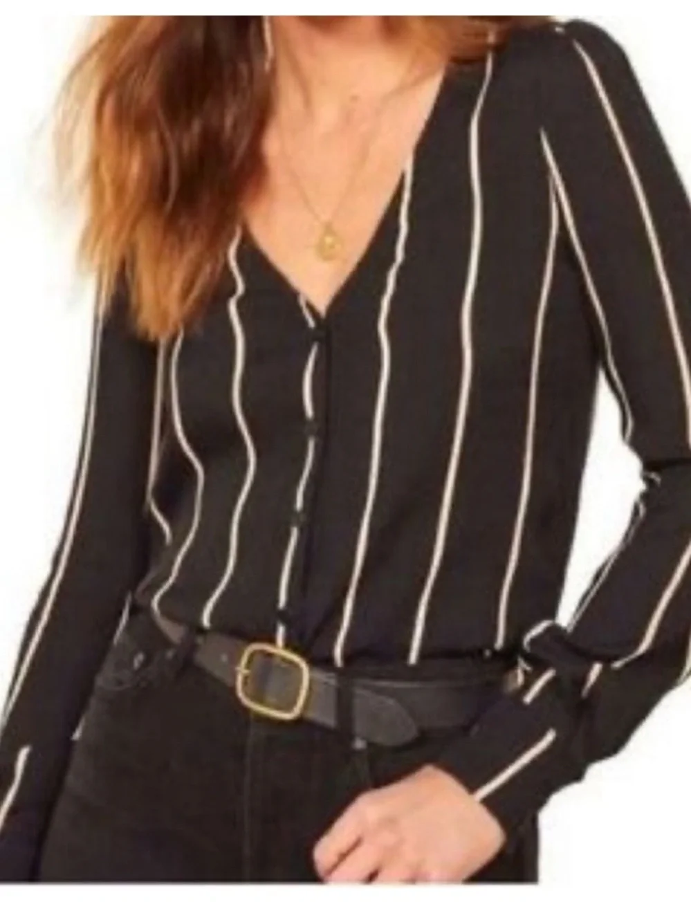 Reformation Annaliese Top NWT Size Large Black White Vertical Striped Blouse