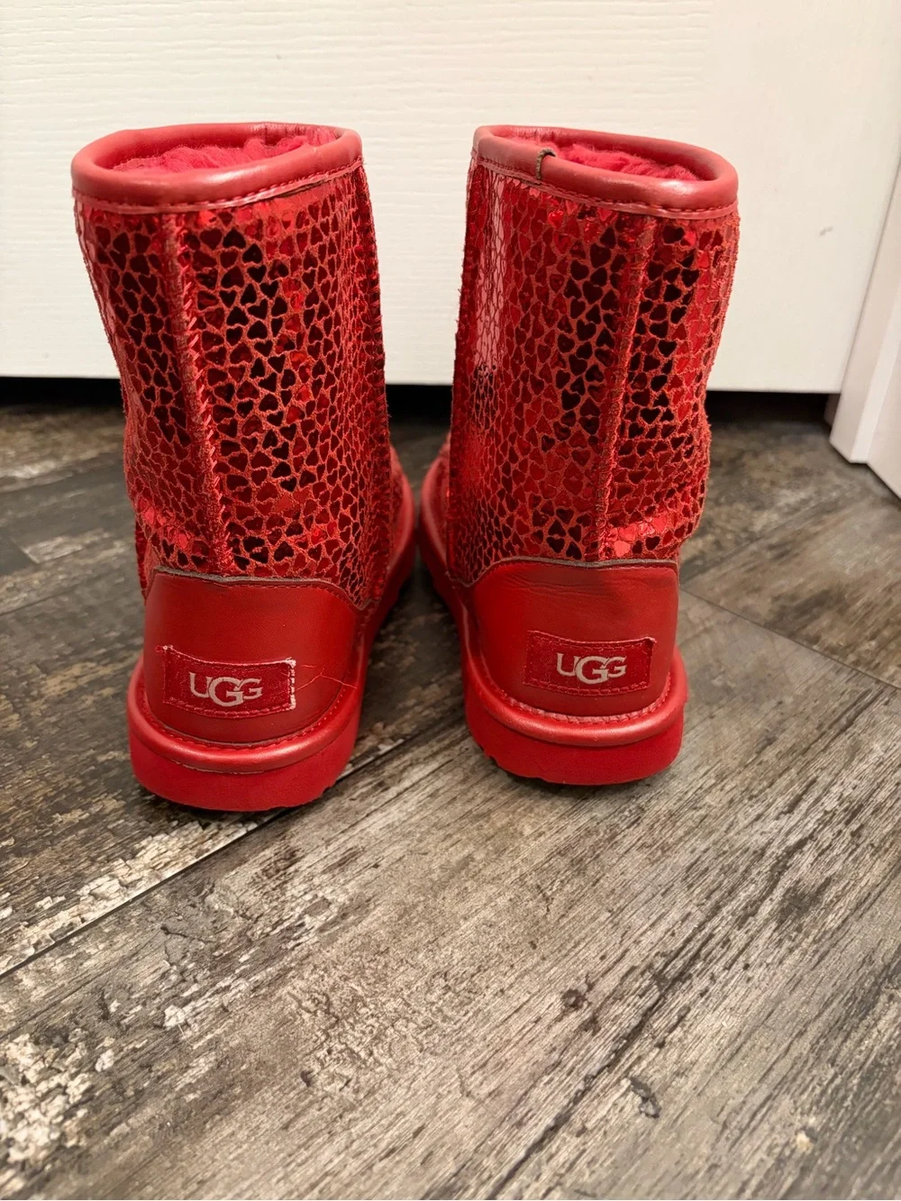 UGG Girls Red Glitter Heart-Print Booties