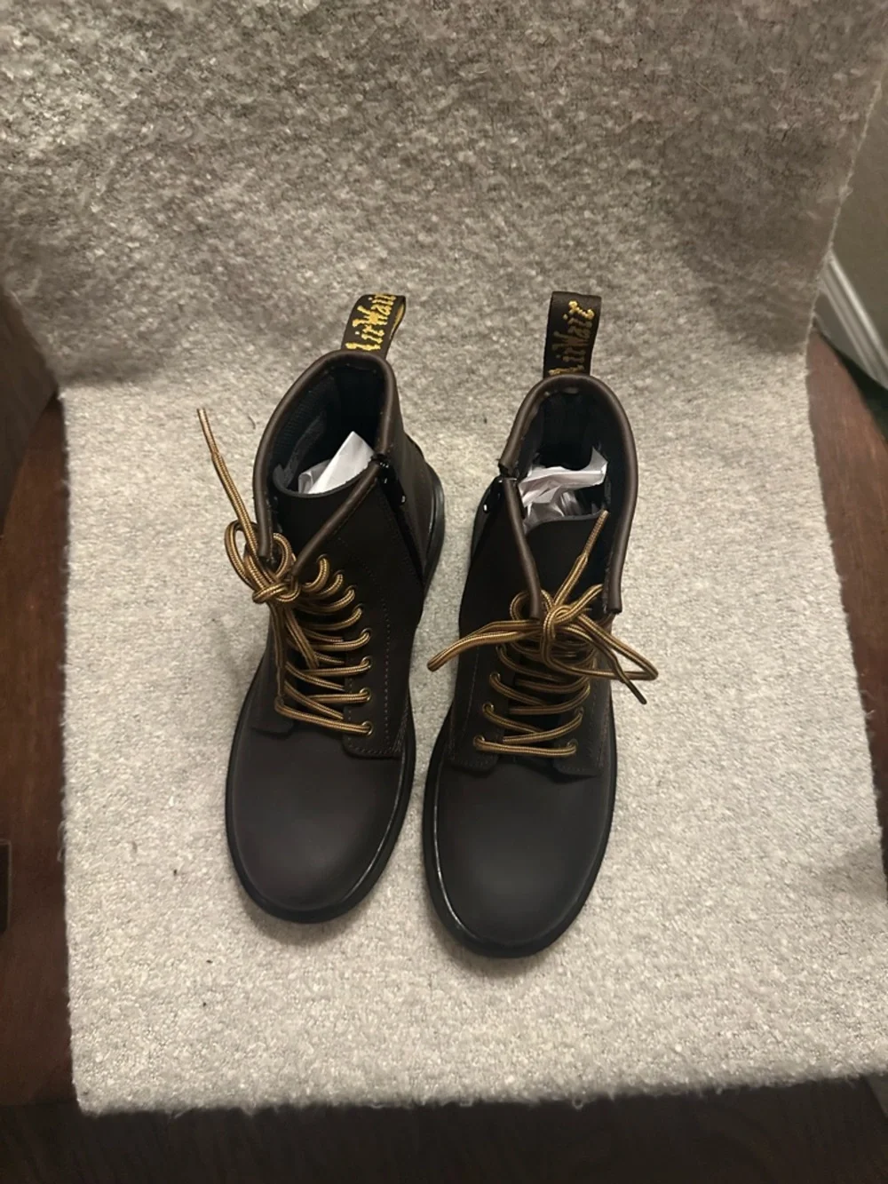 New Dr.Martens Kids Black Lace-Up Ankle Boots with Gold Laces -