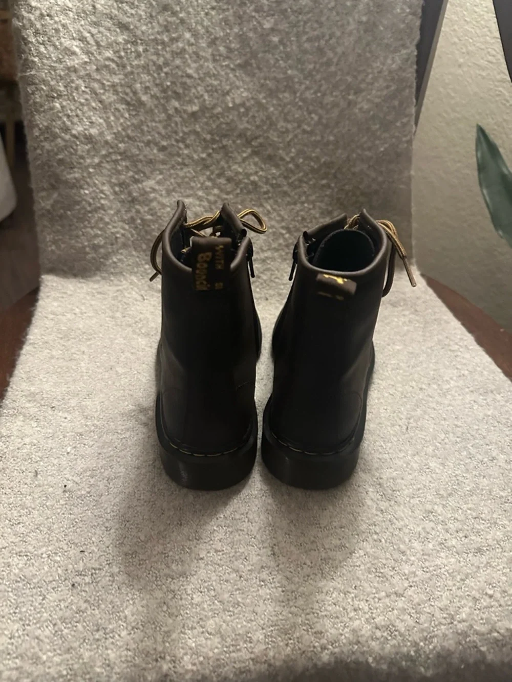 New Dr.Martens Kids Black Lace-Up Ankle Boots with Gold Laces -