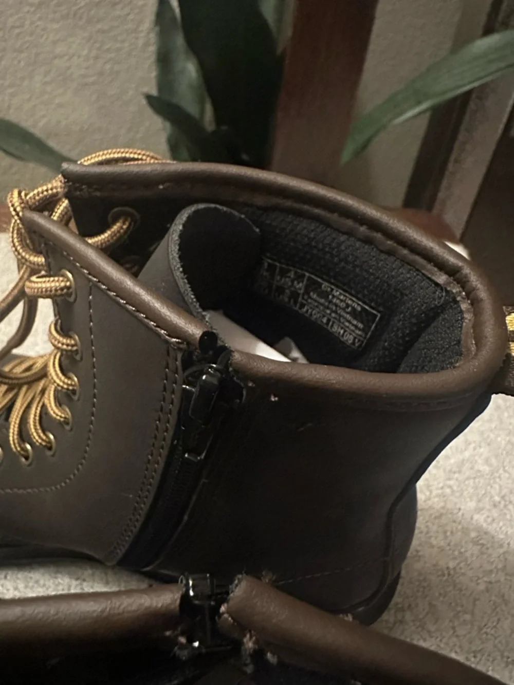New Dr.Martens Kids Black Lace-Up Ankle Boots with Gold Laces -